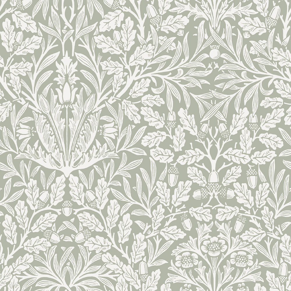 Wallpaper, Green, Grey, Flowers, Leaves, 140492, William Morris at Home vol. 2