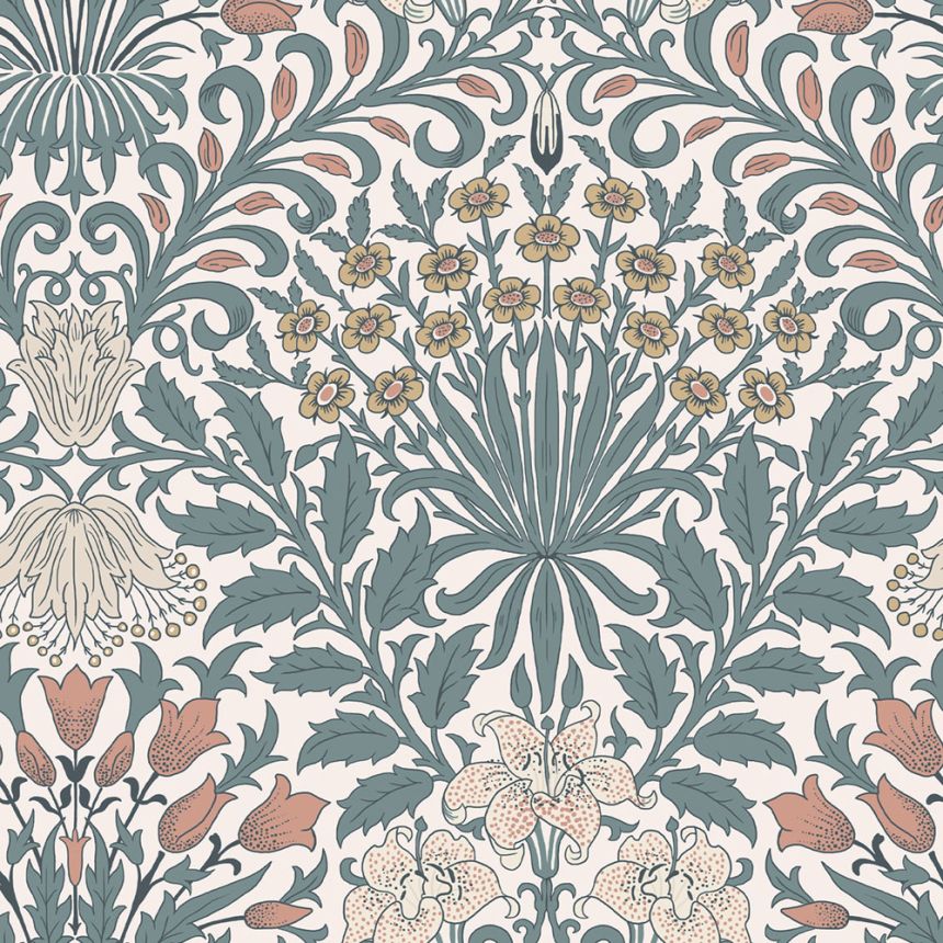 Wallpaper, Blue, Yellow, Flowers, Leaves, 140493, William Morris at Home vol. 2