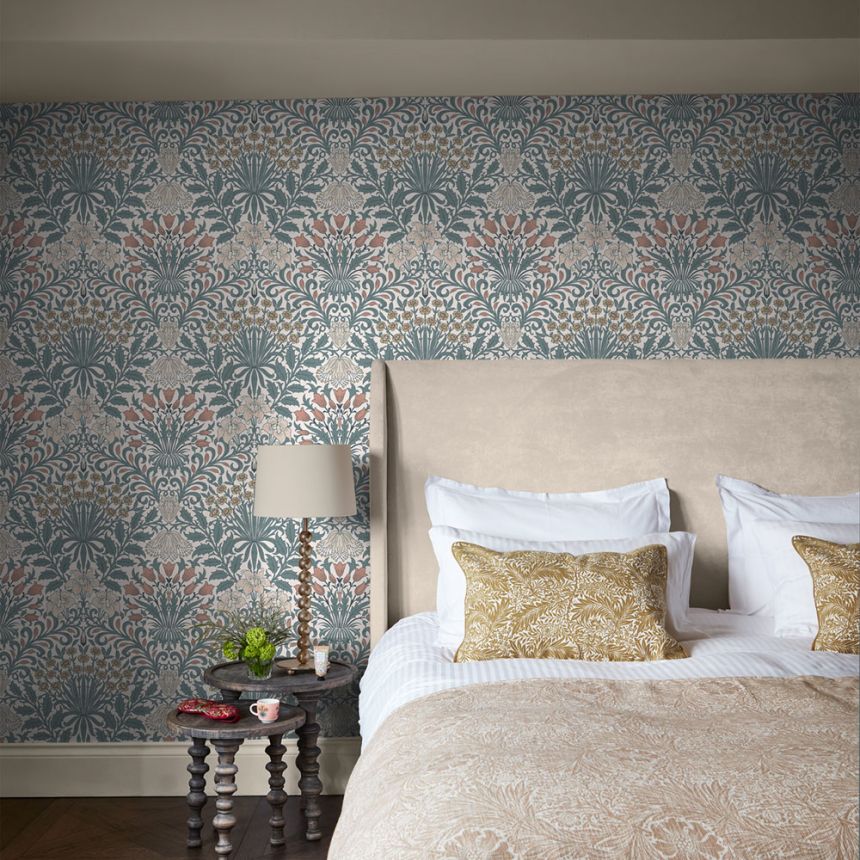 Wallpaper, Blue, Yellow, Flowers, Leaves, 140493, William Morris at Home vol. 2