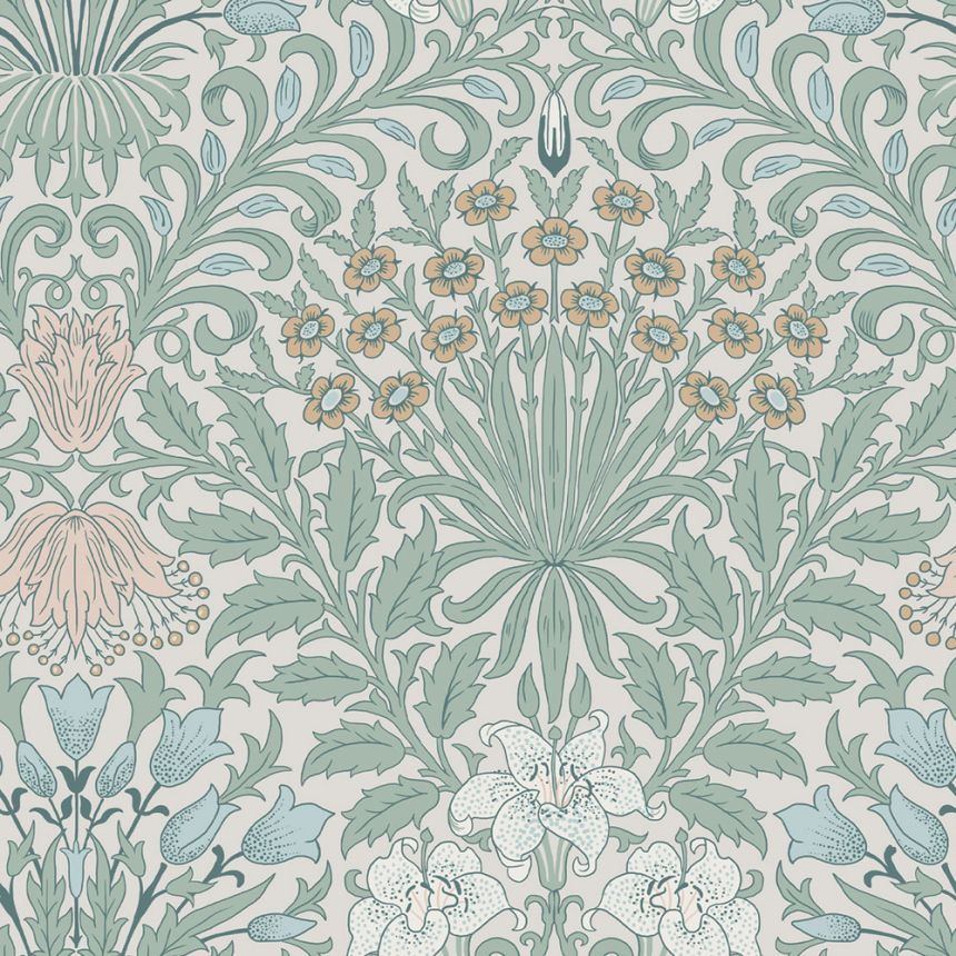 Wallpaper, Green, Pink, Flowers, Leaves, 140496, William Morris at Home vol. 2