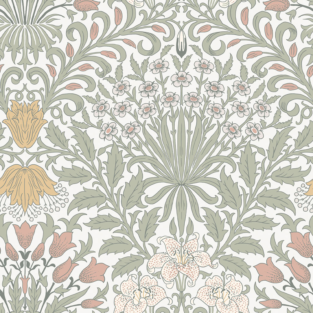 Wallpaper, Grey, Pink, Flowers, Leaves, 140497, William Morris at Home vol. 2