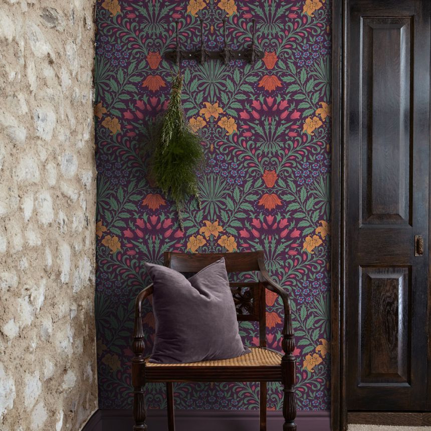 Wallpaper, Purple, Green, Flowers, Leaves, 140498, William Morris at Home vol. 2