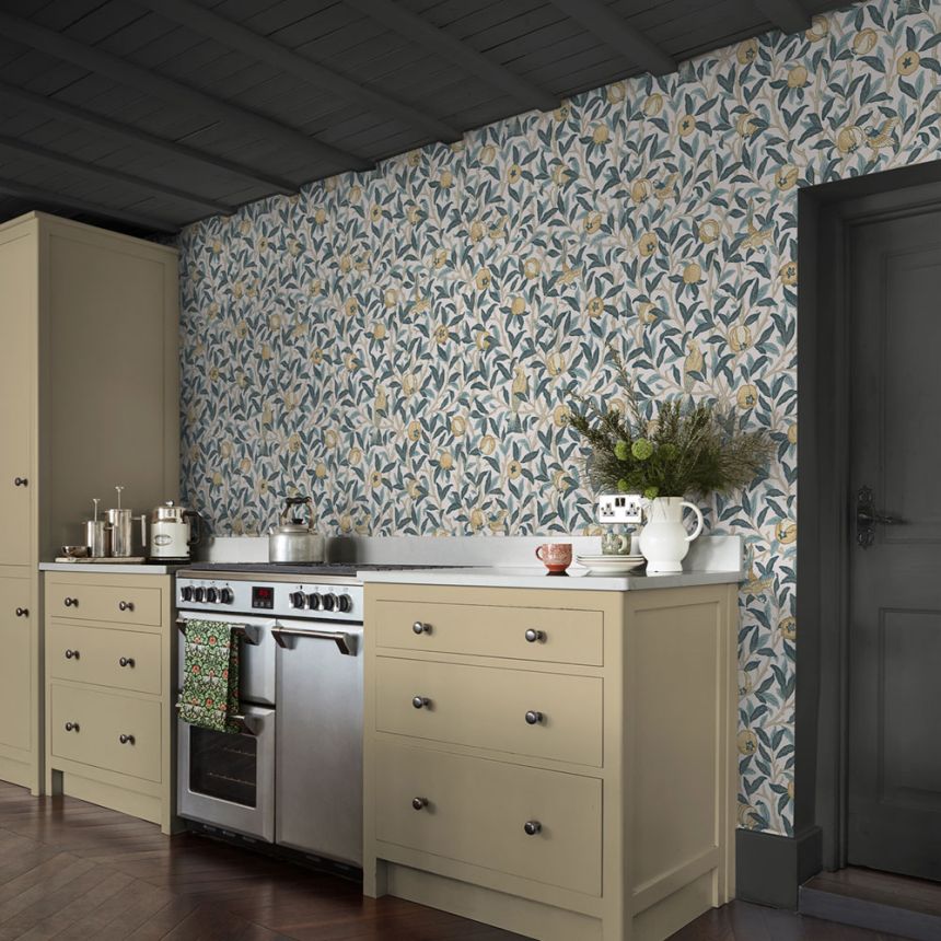 Wallpaper, Beige, Green, Twigs, Birds, 140501, William Morris at Home vol. 2