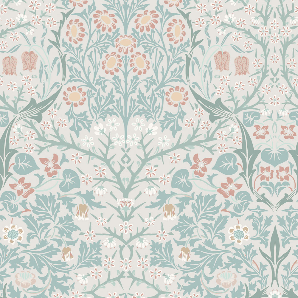 Wallpaper, Grey, Green, Flowers, Leaves, 140504, William Morris at Home vol. 2