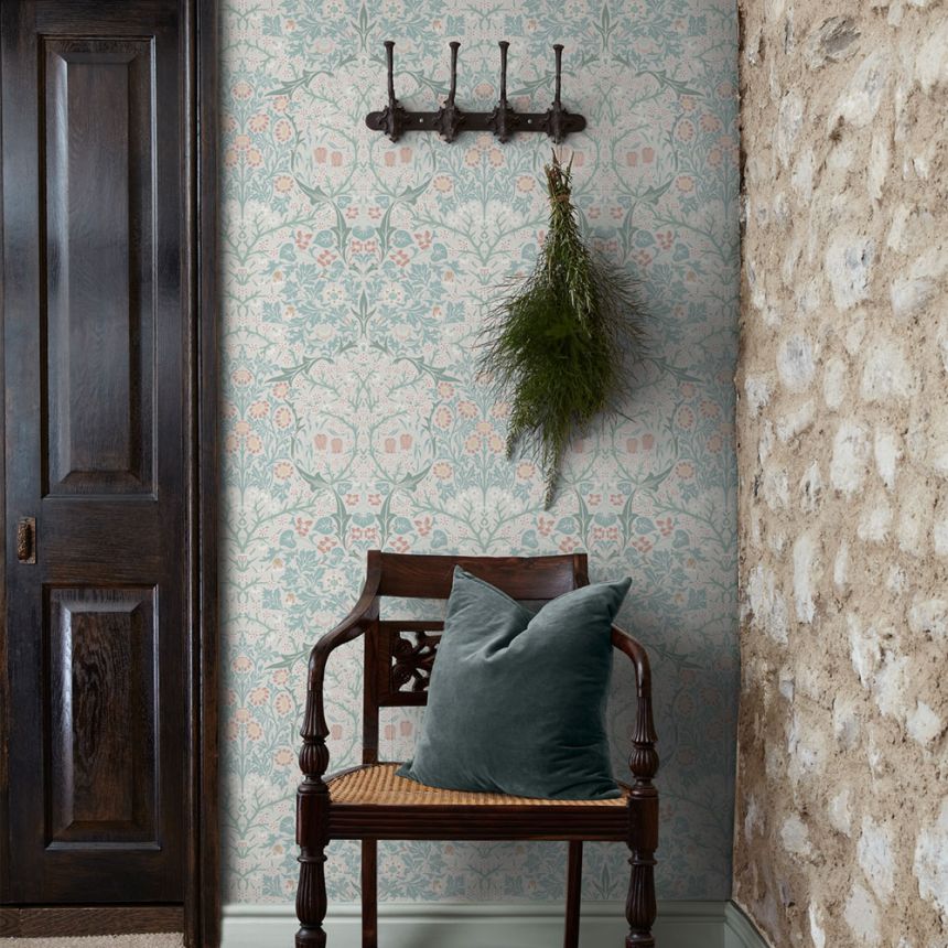 Wallpaper, Grey, Green, Flowers, Leaves, 140504, William Morris at Home vol. 2