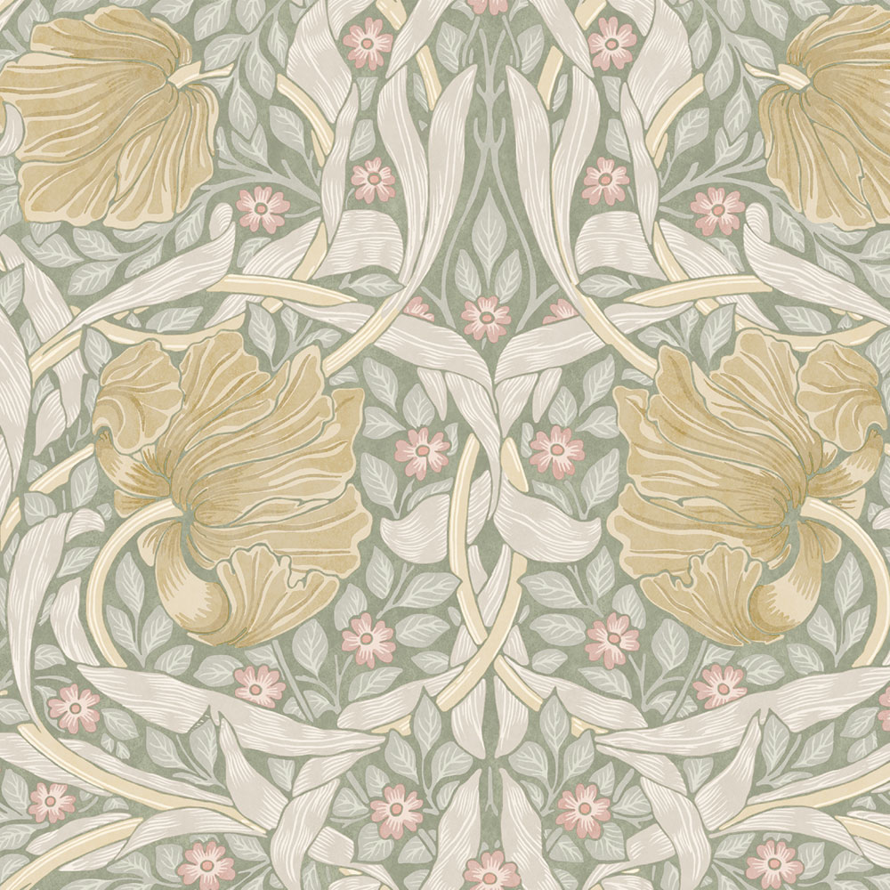 Wallpaper, Green, Ochre, Flowers, 140506, William Morris at Home vol. 2