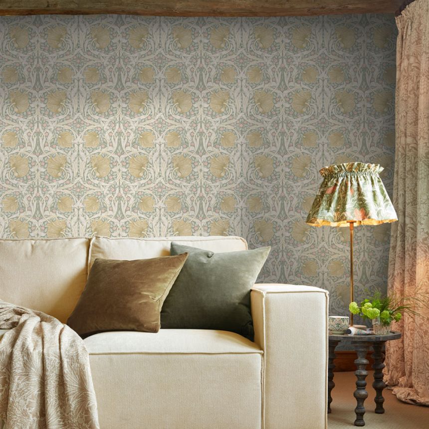Wallpaper, Green, Ochre, Flowers, 140506, William Morris at Home vol. 2