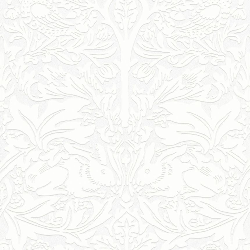 Wallpaper, White, Leaves, Trees, Birds, Hares, 142104, William Morris at Home vol. 2