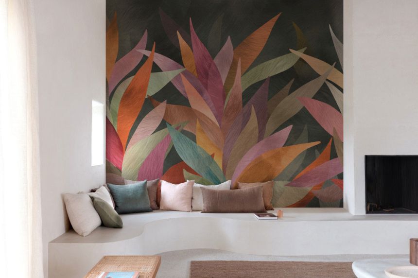 Mural wallpaper, purple, black, leaves, SF6101, Surfaces, Grandeco