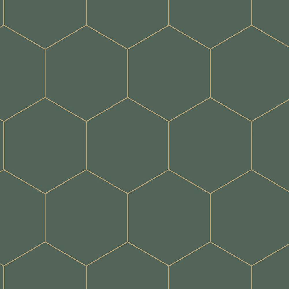 Dark green non-woven wallpaper, hexagons pattern 139228, Art Deco, Esta