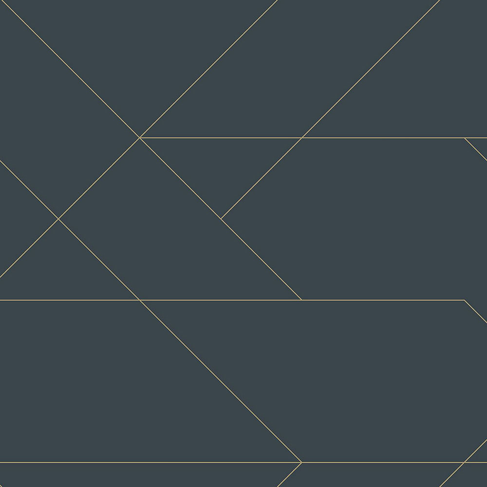 Dark blue non-woven wallpaper with golden lines 139213, Art Deco, Esta
