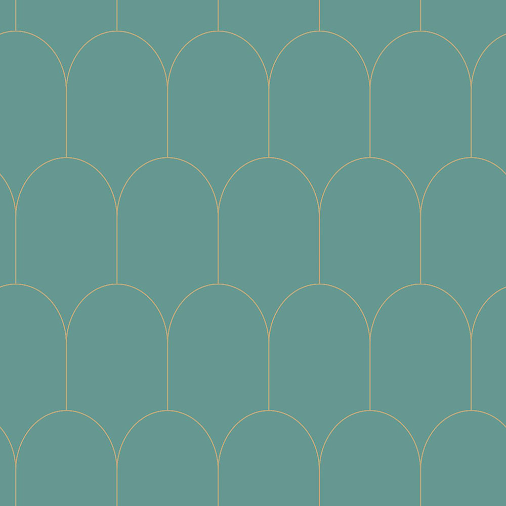 Turquoise non-woven wallpaper, geometric arched pattern 139204, Art Deco, Esta