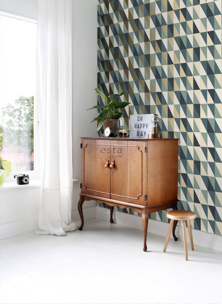 Non-woven wallpaper, colored triangles 139197, Art Deco, Esta
