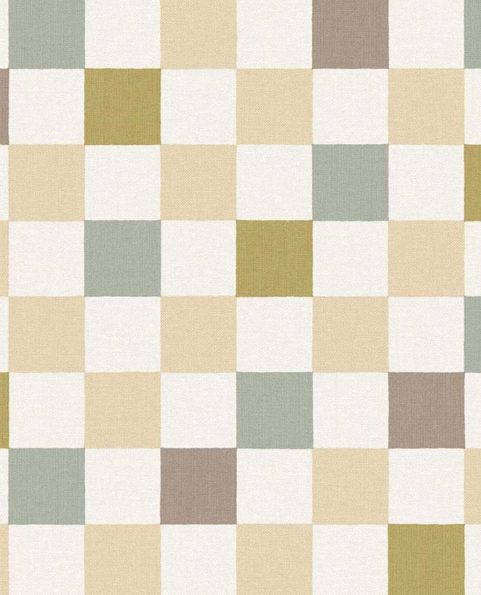 Wallpaper, green, brown, checked fabric effect, 363147, Tiny Treasures, Eijffinger