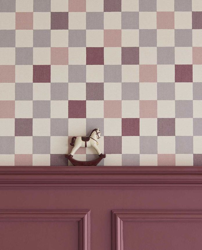 Wallpaper, purple, pink, checked fabric effect, 363148, Tiny Treasures, Eijffinger