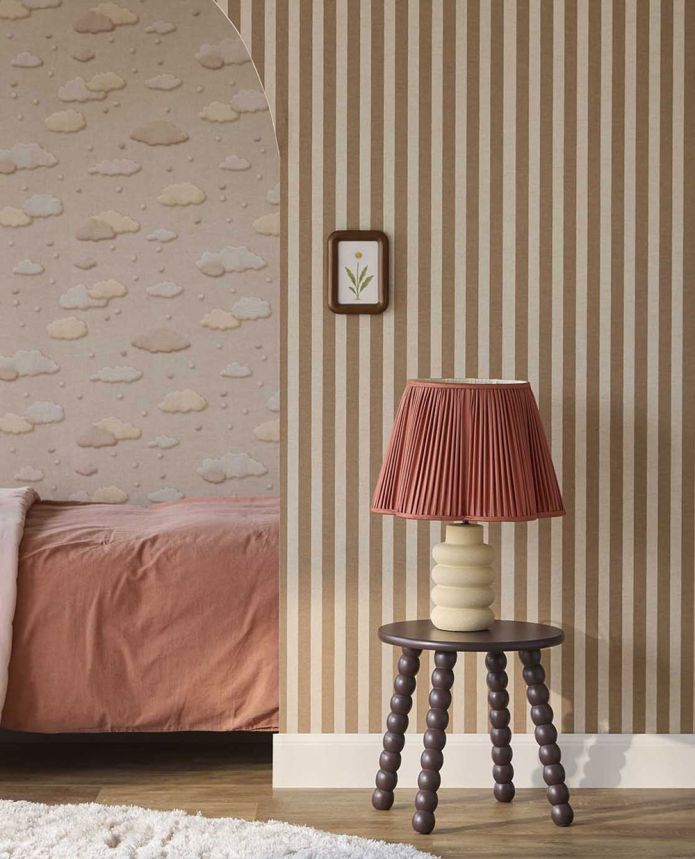 Wallpaper, brown, beige, striped fabric effect, 363150, Tiny Treasures, Eijffinger