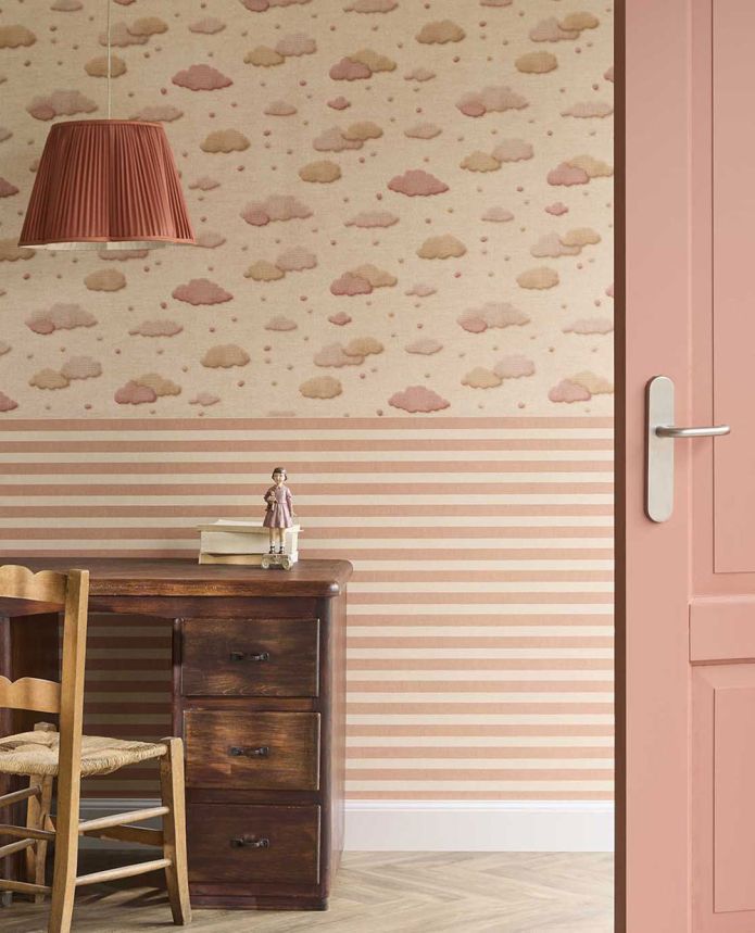 Kids' wallpaper, red-brown, clouds, polka dots, 363162, Tiny Treasures, Eijffinger