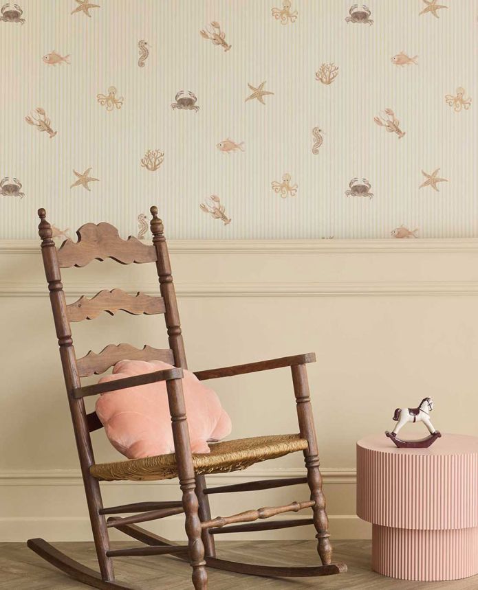 Kids' wallpaper, brown, beige, stripes, sea motifs, 363170, Tiny Treasures, Eijffinger