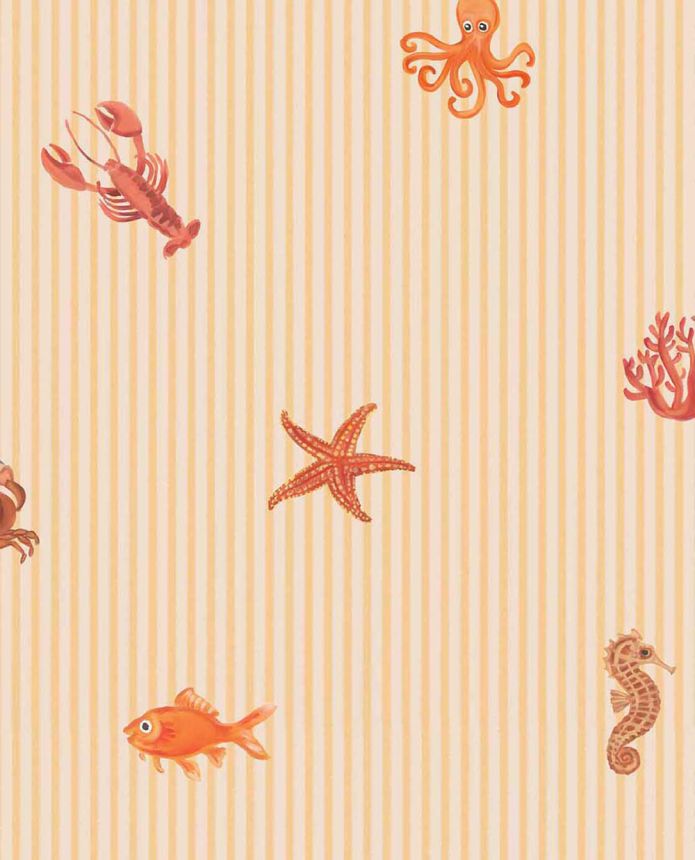 Kids' wallpaper, orange, pink, stripes, sea motifs, 363171, Tiny Treasures, Eijffinger