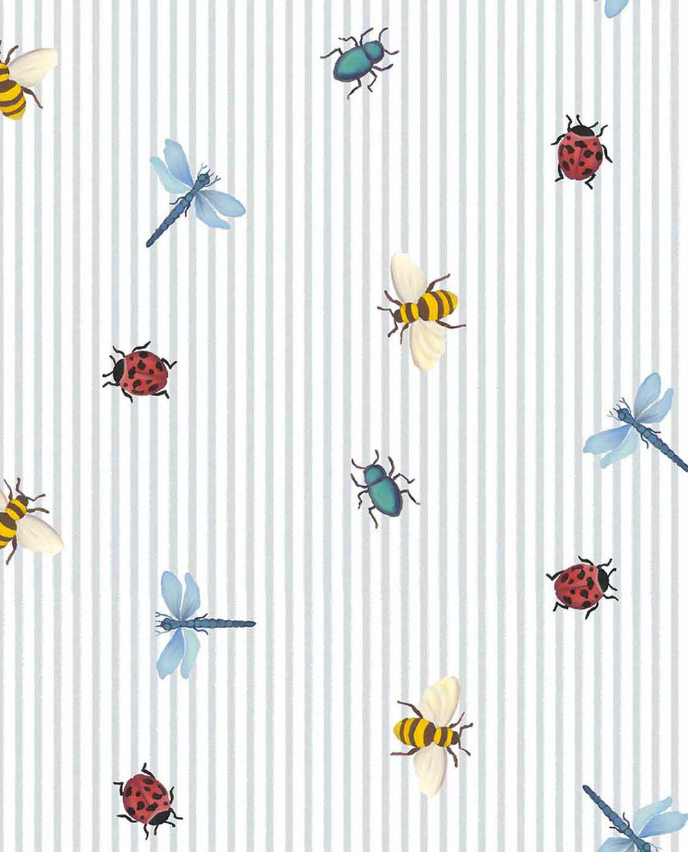 Kids' wallpaper, grey-white, stripes, insects, 363181, Tiny Treasures, Eijffinger