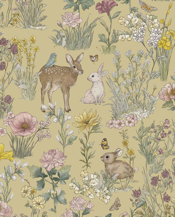 Kids' wallpaper, green, animals, flowers, 363192, Tiny Treasures, Eijffinger