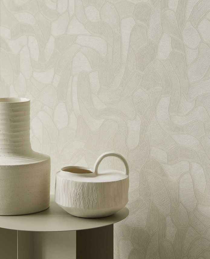 Geometric wallpaper, green-cream, stone, 363217, Calm Crafted, Eijffinger