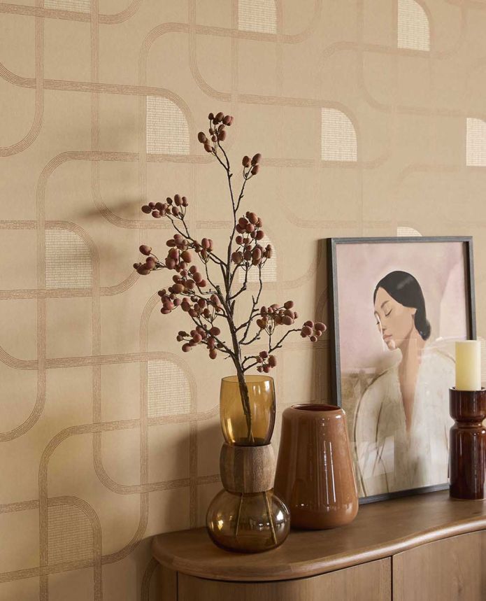 Geometric wallpaper, brown, stripes, 363264, Calm Crafted, Eijffinger
