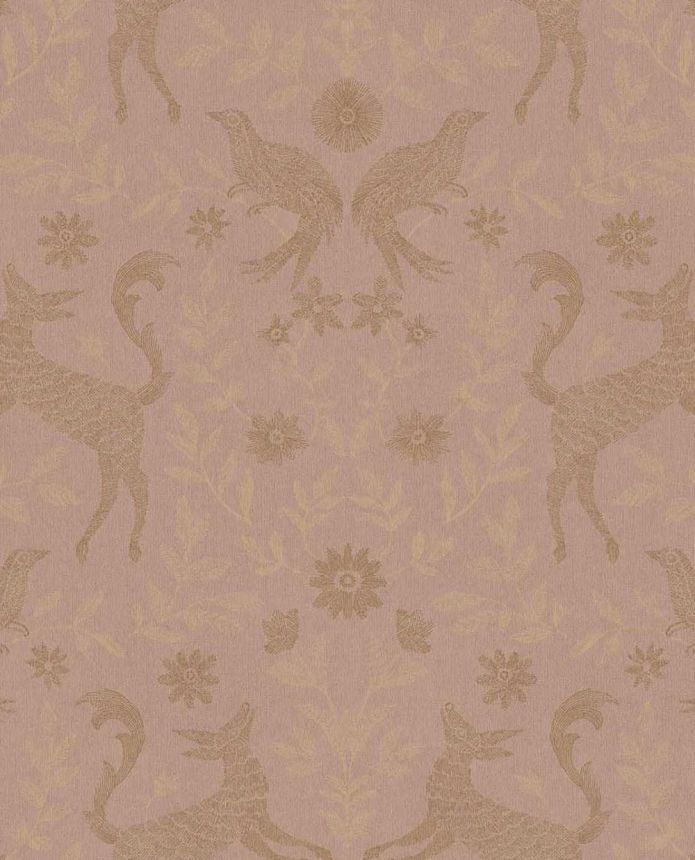Kids' wallpaper, pink, brown, animals, flowers, 363112, Tiny Treasures, Eijffinger