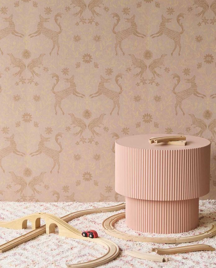 Kids' wallpaper, pink, brown, animals, flowers, 363112, Tiny Treasures, Eijffinger