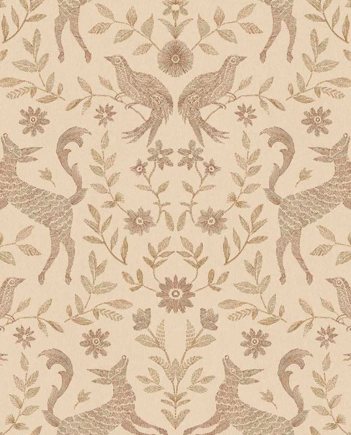 Kids' wallpaper, beige, brown, animals, flowers, 363113, Tiny Treasures, Eijffinger