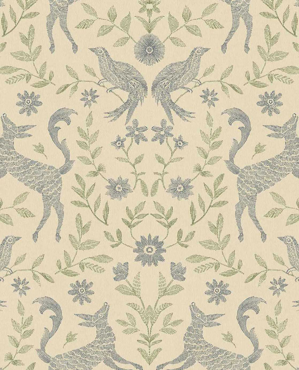 Kids' wallpaper, cream, blue, animals, flowers, 363114, Tiny Treasures, Eijffinger