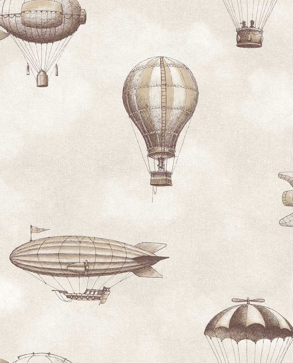 Kids' wallpaper, brown, beige, balloons, airships, 363122, Tiny Treasures, Eijffinger