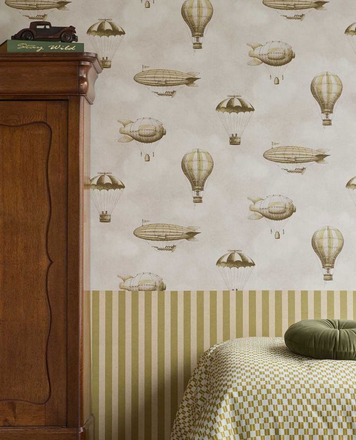 Kids' wallpaper, sepia, yellow, balloons, airships, 363123, Tiny Treasures, Eijffinger