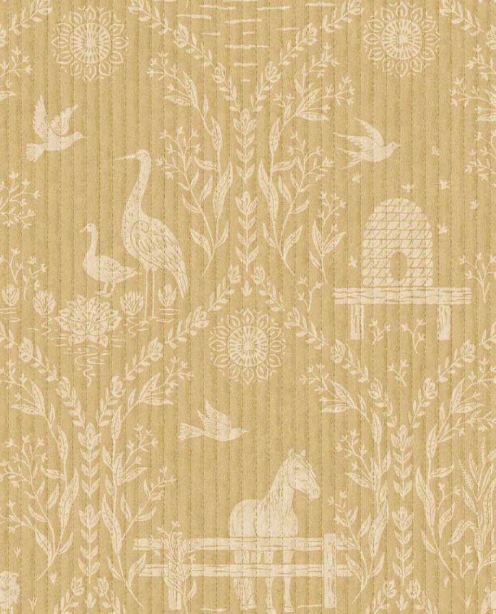 Yellow wallpaper, animals, flowers, 363131, Tiny Treasures, Eijffinger