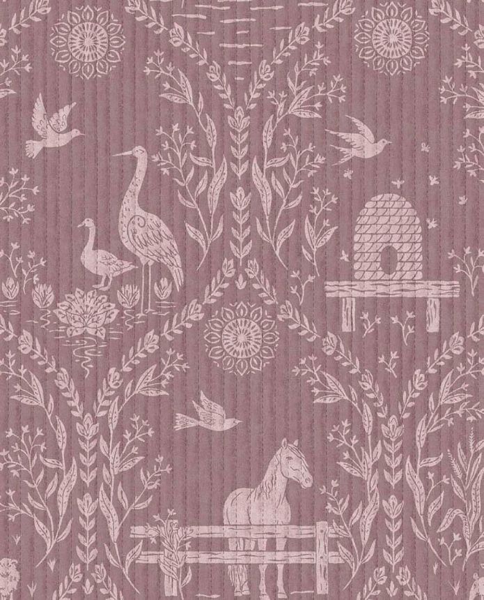 Burgundy wallpaper, animals, flowers, 363133, Tiny Treasures, Eijffinger
