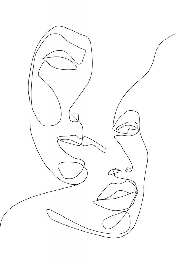 Non-woven wall mural, contours of faces 158936, 200x300cm, Black & White, Esta