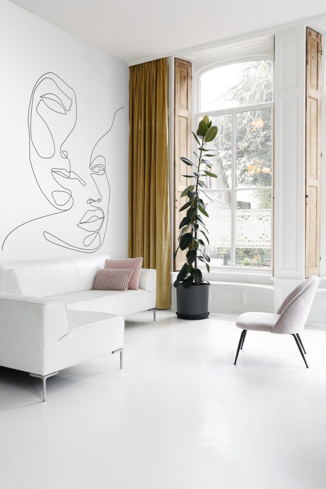 Non-woven wall mural, contours of faces 158936, 200x300cm, Black & White, Esta