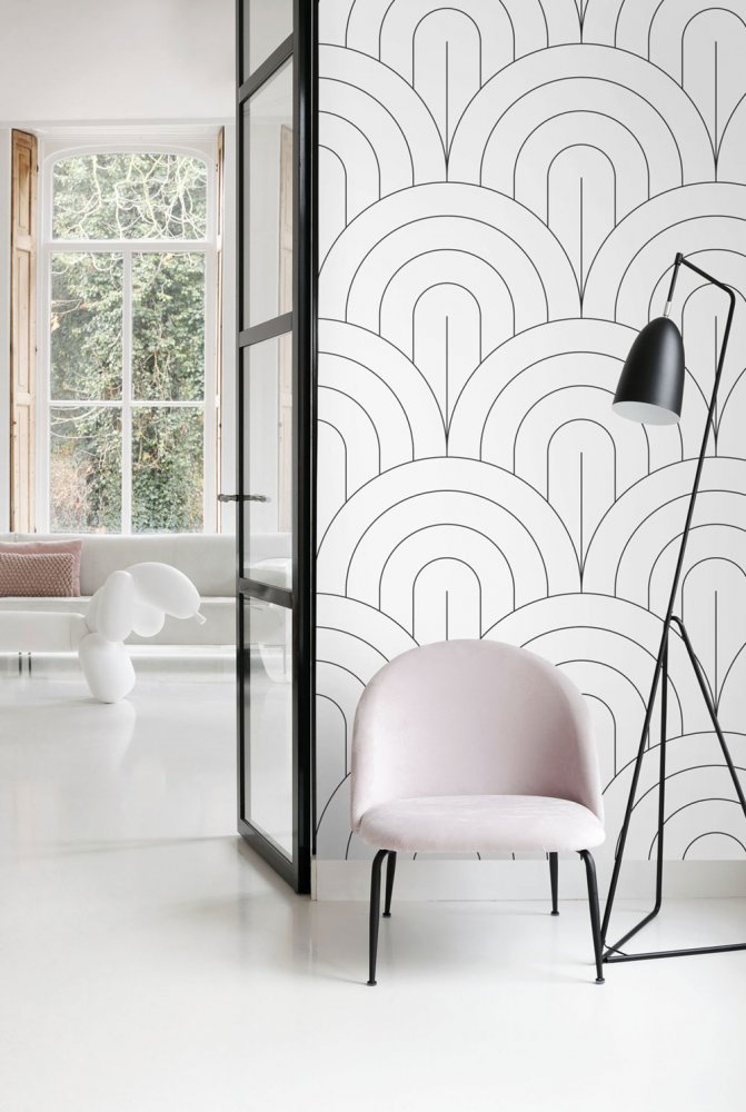 Non-woven wall mural, black and white arch pattern 158935, 150x300cm, Black & White, Esta