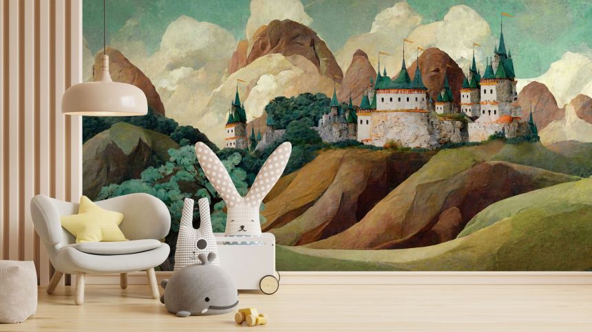 Custom Wall Murals, Castle in the Mountains with Unicorns, 10204, Vavex