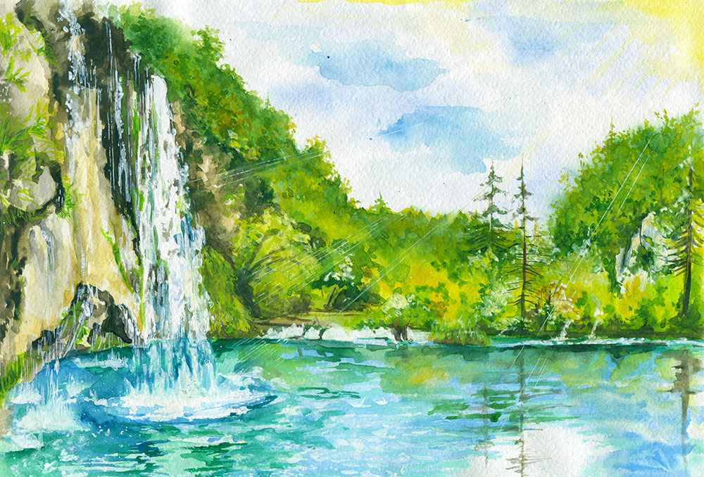 Custom Wall Murals, Landscape Painting with Waterfall, 10225, Vavex