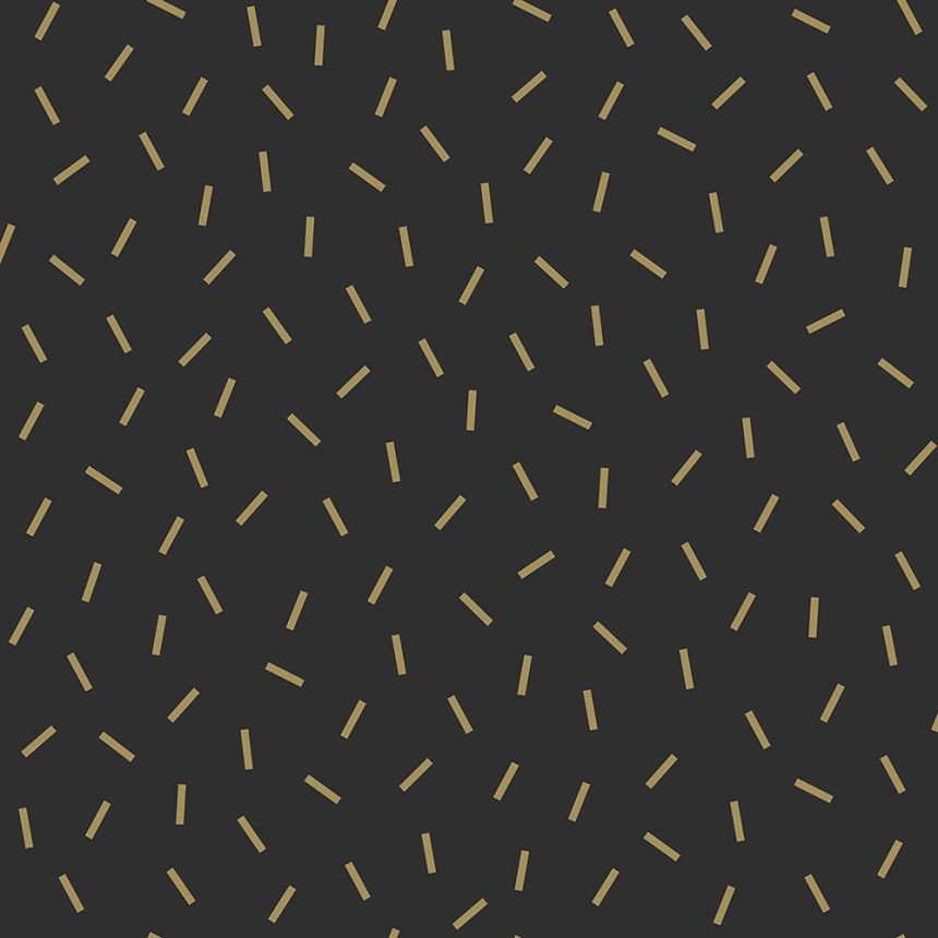 Black non-woven wallpaper with gold short linei 139128, Black & White, Esta