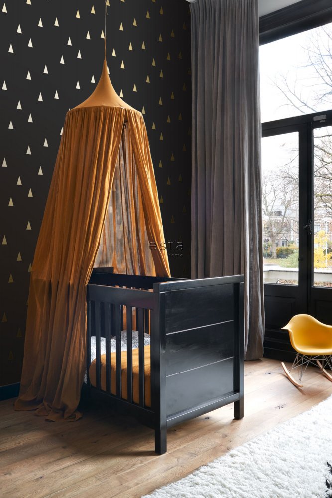 Black non-woven wallpaper with golden triangles 139123, Black & White, Esta