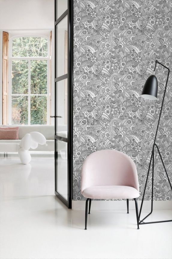 Black and white wallpaper flower 139117, Black & White, Esta