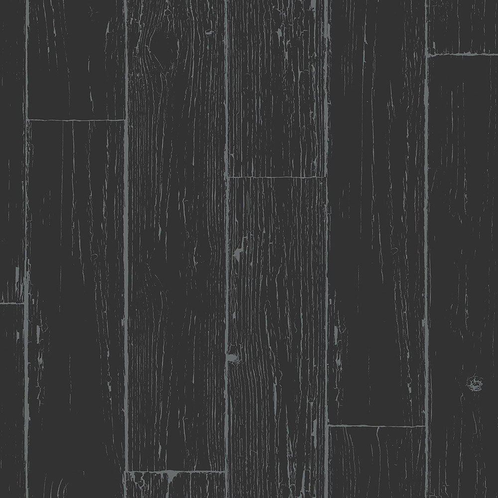 Black and silver non-woven wallpaper, imitation wood, planks 347542, Matières - Wood, Origin