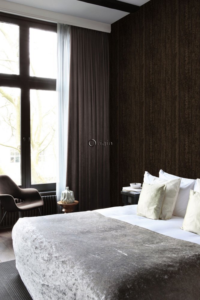 Non-woven wallpaper dark brown imitation wood 347527, Matières - Wood, Origin