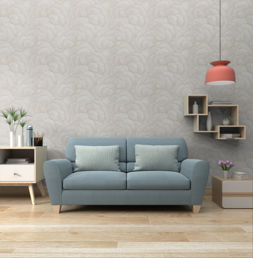 Ginkgo Leaf Wallpaper, Light Beige-Grey, Silver, RE521011, Renaissance, Design ID