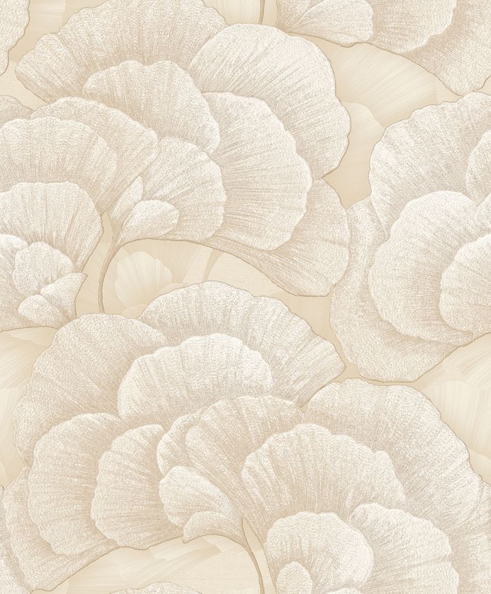 Ginkgo Leaf Wallpaper, Light Beige, Gold, RE521012, Renaissance, Design ID