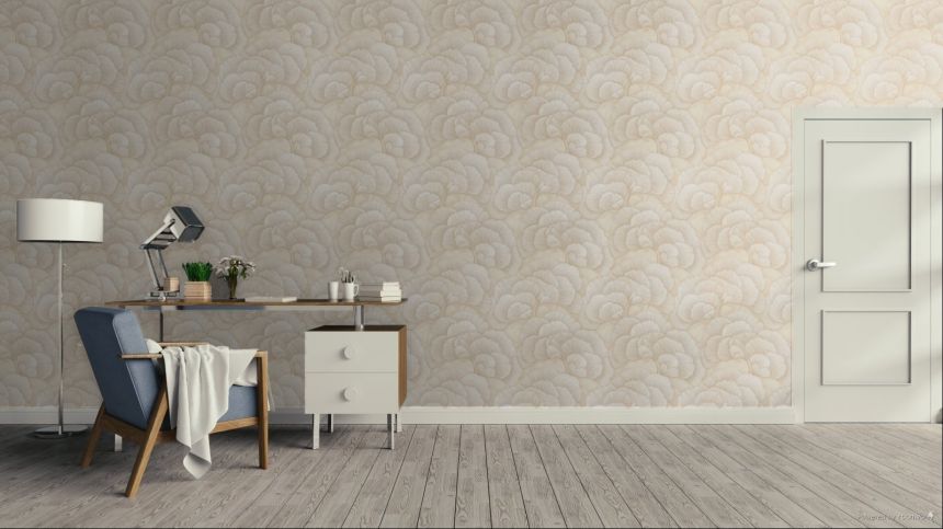Ginkgo Leaf Wallpaper, Light Beige, Gold, RE521012, Renaissance, Design ID