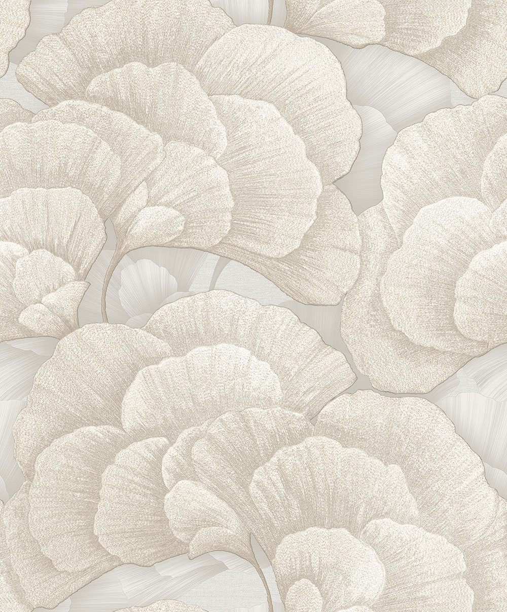 Ginkgo Leaf Wallpaper, Light Grey, Gold, RE521013, Renaissance, Design ID