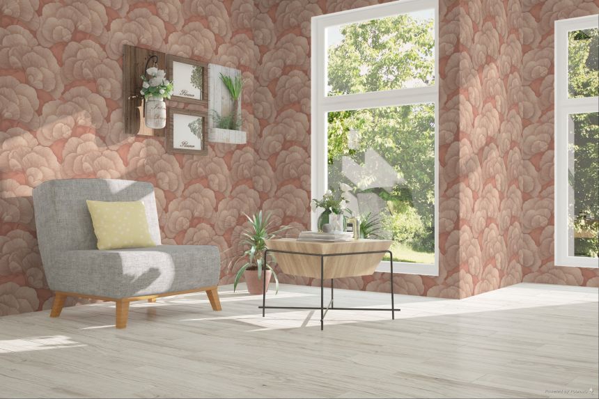 Ginkgo Leaf Wallpaper, Salmon, Gold, RE521016, Renaissance, Design ID